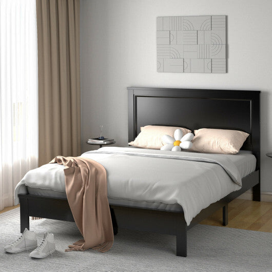Queen Size Bed Frame Platform Slat High Headboard Bedroom with Rubber Wood Leg-White