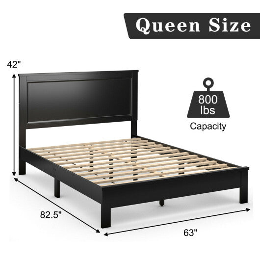Queen Size Bed Frame Platform Slat High Headboard Bedroom with Rubber Wood Leg-White