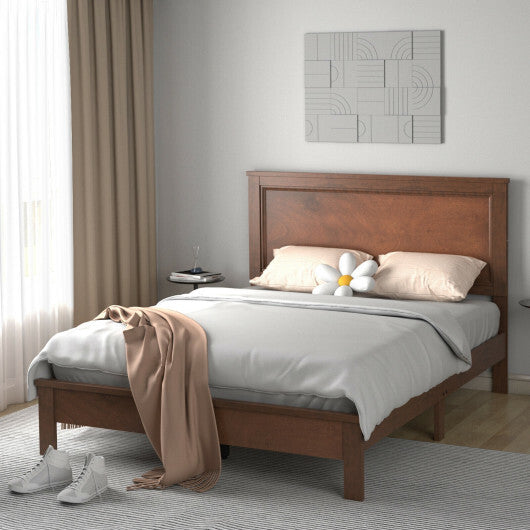 Queen Size Bed Frame Platform Slat High Headboard Bedroom with Rubber Wood Leg-White
