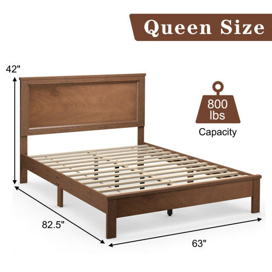 Queen Size Bed Frame Platform Slat High Headboard Bedroom with Rubber Wood Leg-White