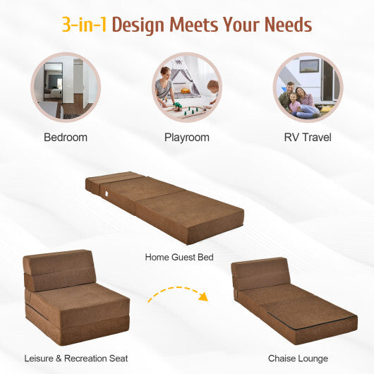 Tri-Fold Folding Chair Convertible Sleeper Bed-Gray