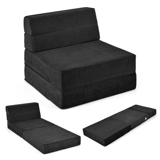 Tri-Fold Folding Chair Convertible Sleeper Bed-Gray