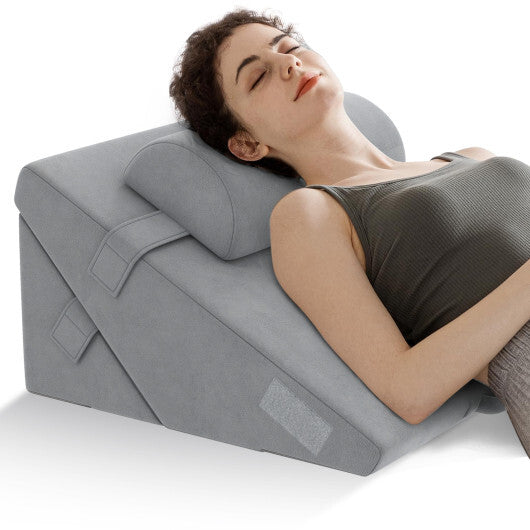 3 Pieces Bed Wedge Pillow Set with Air Memory Foam-Off-white