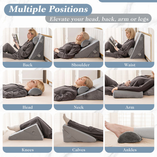 3 Pieces Bed Wedge Pillow Set with Air Memory Foam-Off-white