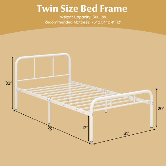 Modern Metal Platform Bed with Headboard and Footboard-Black