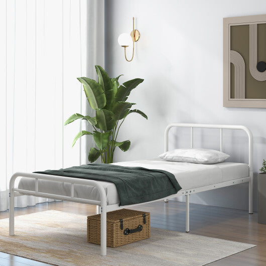 Modern Metal Platform Bed with Headboard and Footboard-Black