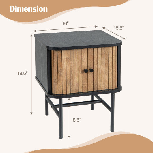 Mid-century Modern Nightstand with Sliding Doors and Storage Cabinet-White