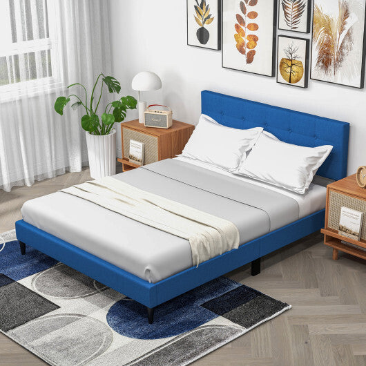 Queen Size Upholstered Platform Bed with Button Tufted Headboard-Gray