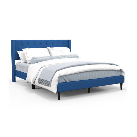 Queen Size Upholstered Platform Bed with Button Tufted Wingback Headboard-Gray