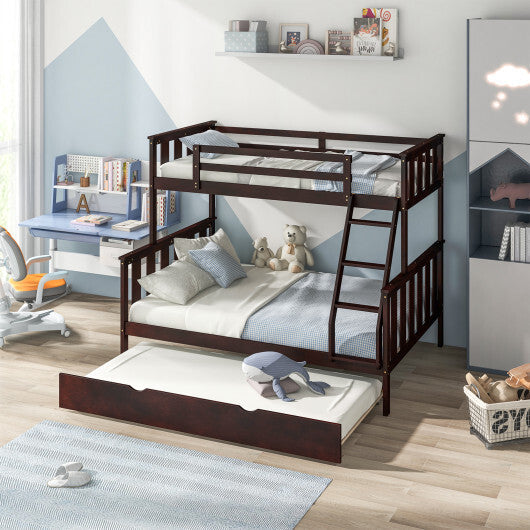 3-in-1 Twin Over Full Bunk Bed with Trundle and Ladder-White
