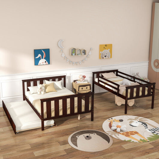 3-in-1 Twin Over Full Bunk Bed with Trundle and Ladder-White