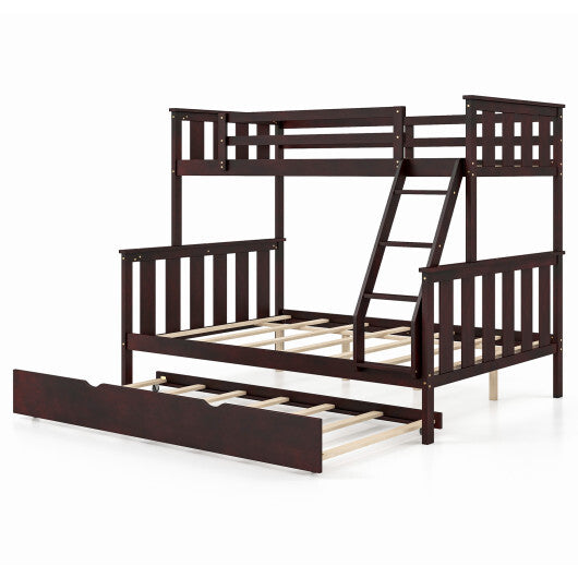 3-in-1 Twin Over Full Bunk Bed with Trundle and Ladder-White
