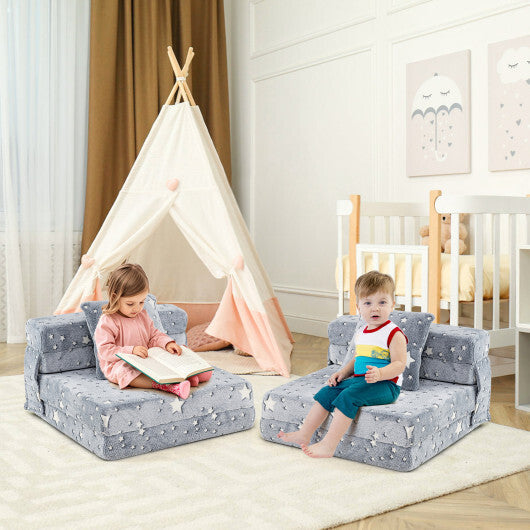 Kids Folding Sofa Bed Floor Mattress Glow in the Dark with Pillow-Multicolor