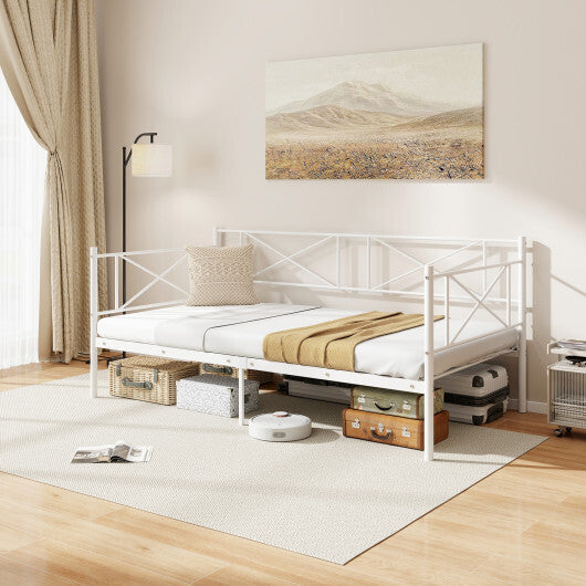 Twin Size Platform Bed with Heavy-duty Metal Slat Support-Black