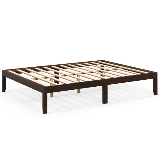 Queen Size Wood Bed Frame with Wooden Slats Support and Rubber Wood Legs-Espresso