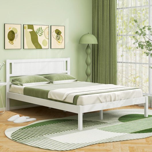 Twin/Full/Queen Size Wood Bed Frame with Headboard and Wooden Slats Support-Queen