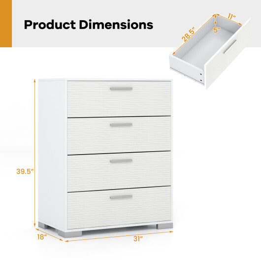 4 Drawer Storage Cabinet with Metal Legs Handles with Anti-Toppling Devices-Gray