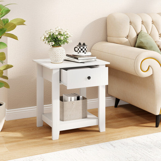 Set of 2 Nightstand with Drawer 3-Tier Modern Bedside Table with Open Shelf and Storage-Black