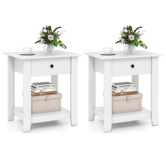 Set of 2 Nightstand with Drawer 3-Tier Modern Bedside Table with Open Shelf and Storage-Black