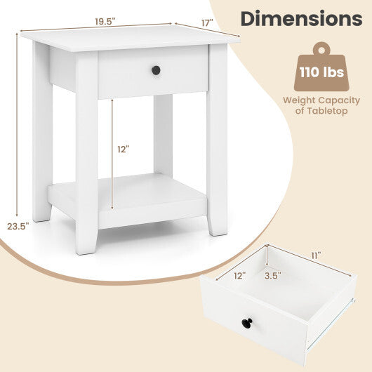 Set of 2 Nightstand with Drawer 3-Tier Modern Bedside Table with Open Shelf and Storage-Black
