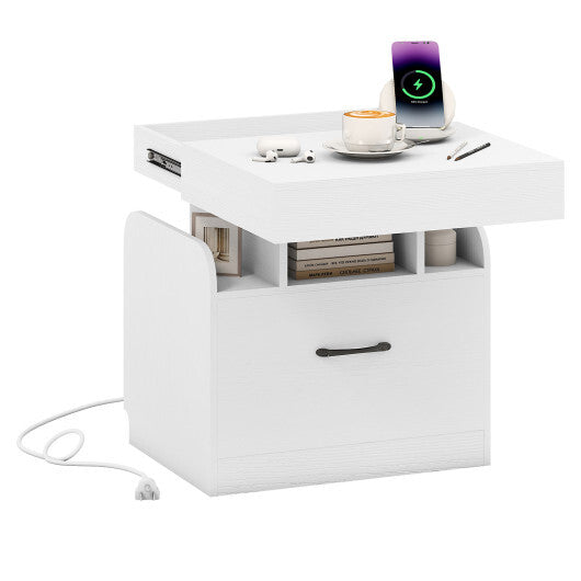 Nightstand with Charging Station Modern Bedside Table for Living Room Bedroom Office-Black