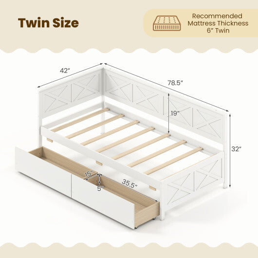 Twin Size Daybed with 2 Storage Drawers No Box Spring Needed-Gray