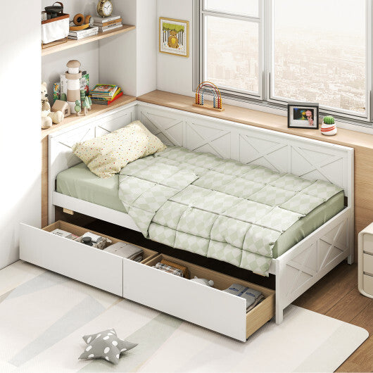 Twin Size Daybed with 2 Storage Drawers No Box Spring Needed-Gray