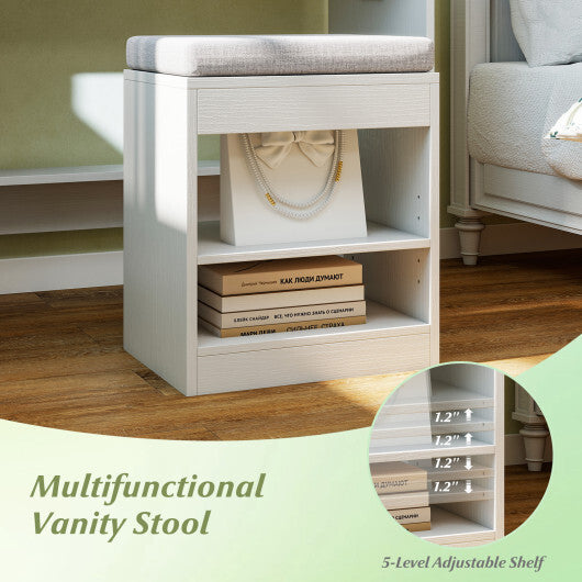 Vanity Table Set with Lighted Mirror and Cushion Stool-Black