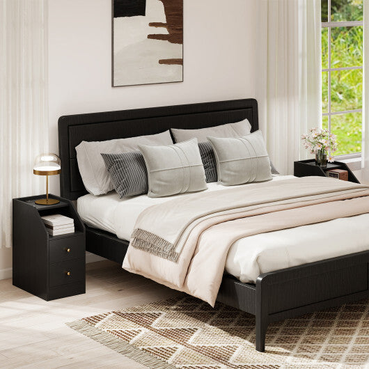 Side End Table with Charging Station Sofa Couch Table with Shelf Drawers-Black