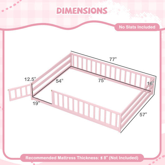 Full Size Floor Bed with Full Length Safety Guardrails-Natural