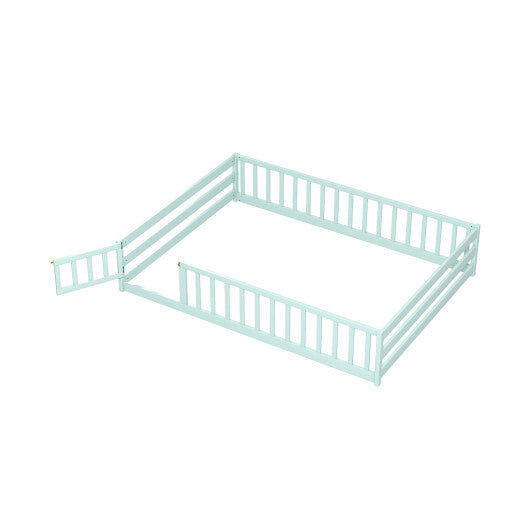 Full Size Floor Bed with Full Length Safety Guardrails-Natural
