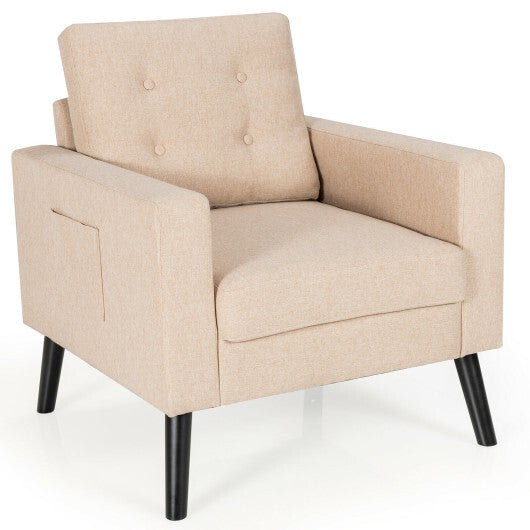 Mid-Century Upholstered Armchair Club Chair with Rubber Wood Legs-Gray