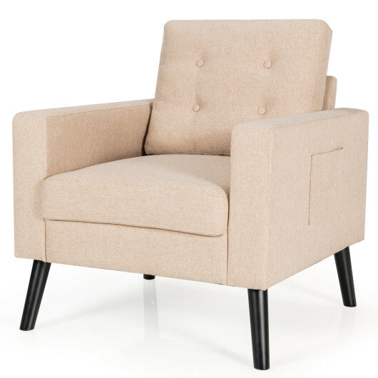 Mid-Century Upholstered Armchair Club Chair with Rubber Wood Legs-Gray