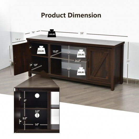 59 Inches TV Stand Media Console Center with Storage Cabinet-Natural