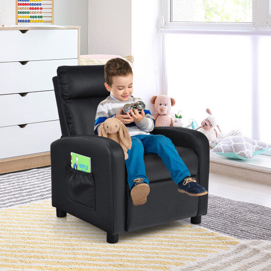 Ergonomic PU Leather Kids Recliner Lounge Sofa for 3-12 Age Group-Pink