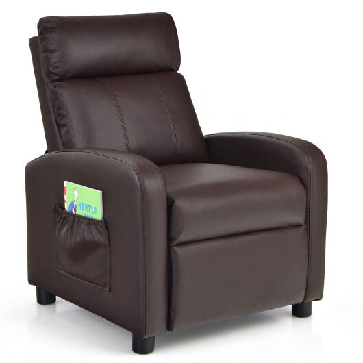 Ergonomic PU Leather Kids Recliner Lounge Sofa for 3-12 Age Group-Pink