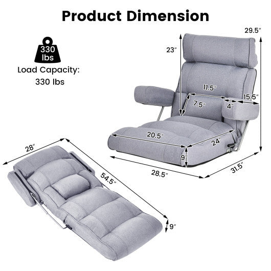 Adjustable Folding Sofa Chair with 6 Position Stepless Back-Blue