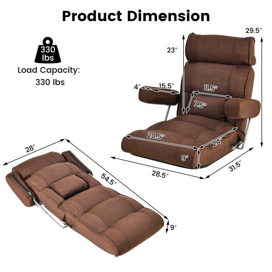 Adjustable Folding Sofa Chair with 6 Position Stepless Back-Blue