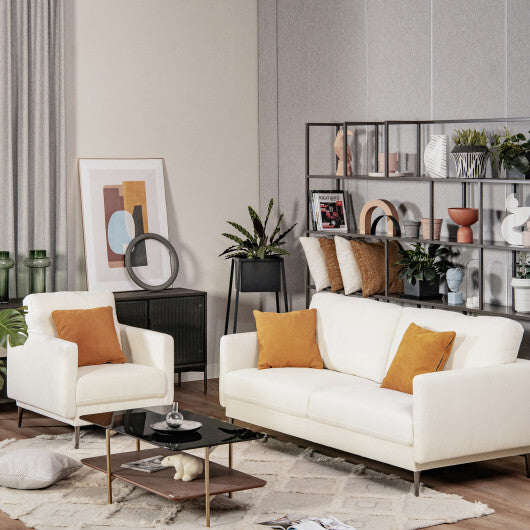Modern Sofa Couch with Solid Metal Legs and Removable Backrest Cushion-Gray-Sofa Set