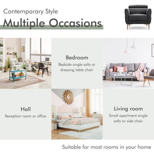 Modern Upholstered Single Sofa with Adjustable Headrest and Stable Metal Legs-White
