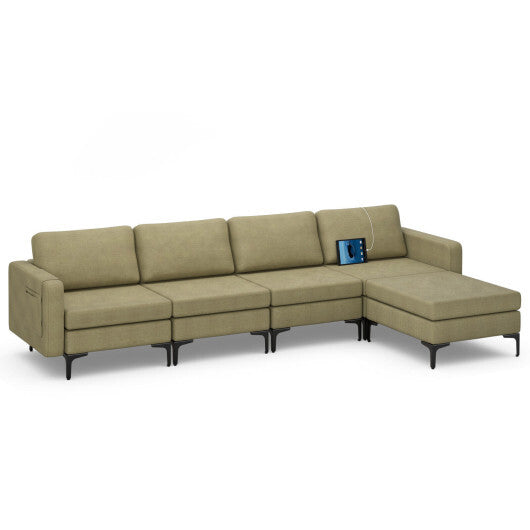 1/2/3/4-Seat Convertible Sectional Sofa with Reversible Ottoman-4-Seat L-shaped with 2 USB Ports