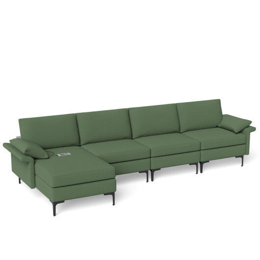Extra Large L-shaped Sectional Sofa with Reversible Chaise and 2 USB Ports for 4-5 People-Gray