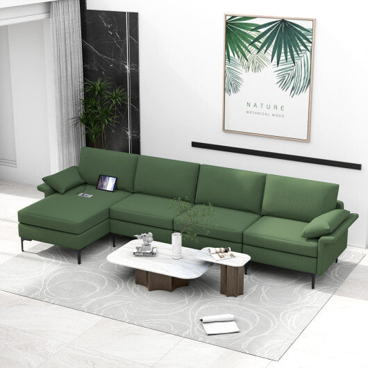 Extra Large L-shaped Sectional Sofa with Reversible Chaise and 2 USB Ports for 4-5 People-Gray