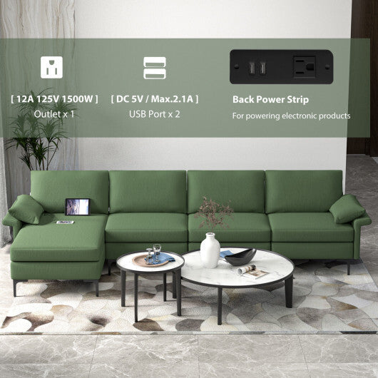 Extra Large L-shaped Sectional Sofa with Reversible Chaise and 2 USB Ports for 4-5 People-Gray