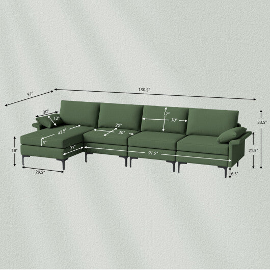 Extra Large L-shaped Sectional Sofa with Reversible Chaise and 2 USB Ports for 4-5 People-Gray