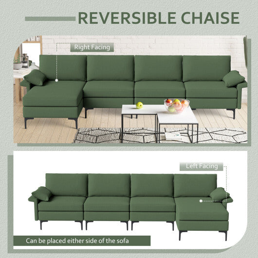 Extra Large L-shaped Sectional Sofa with Reversible Chaise and 2 USB Ports for 4-5 People-Gray