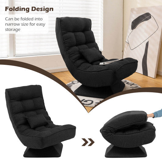 5-Level Adjustable 360? Swivel Floor Chair with Massage Pillow-Black