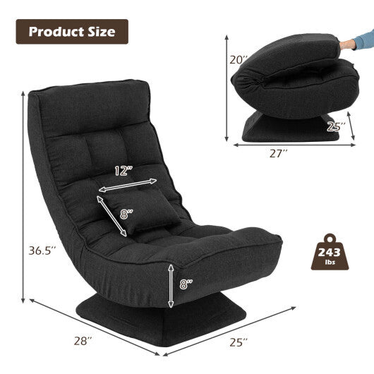 5-Level Adjustable 360? Swivel Floor Chair with Massage Pillow-Black