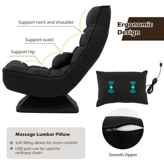 5-Level Adjustable 360? Swivel Floor Chair with Massage Pillow-Black