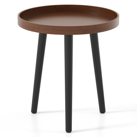 Round Side Sofa Coffee Table with Wooden Tray